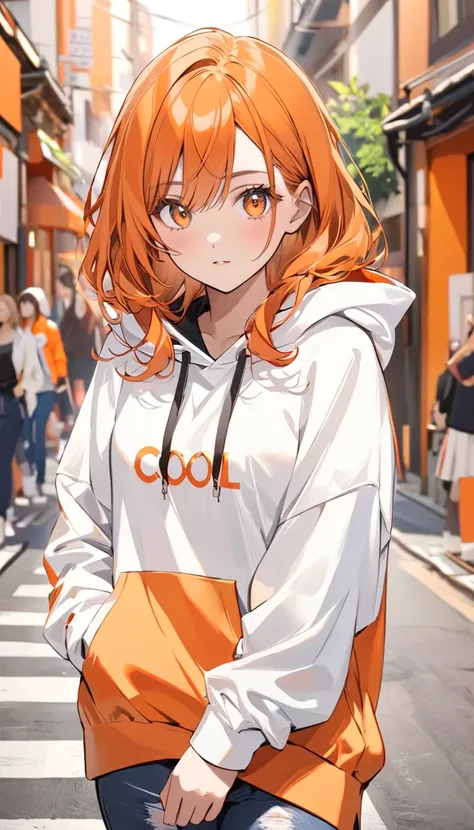 オレンジ色のヘアカラーの pretty girl　 shortcuts　 hoodies 　fine　 are cool　 pretty girl　Around town　 Strong Eyes 　 shortcuts　Orange Hair Color