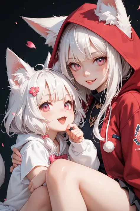  You and your hood daughter play a challenge. When you win, you ask her to be your feisty pet for one day. Look at him and let her act like a cat with pink eyes that look like a cats eyes and long white hair, fox ears, And she comes and sits on your lap an...