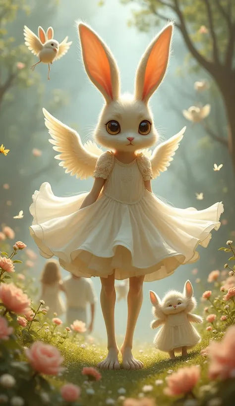 Bunny furry leg long with dress birds angel helping family