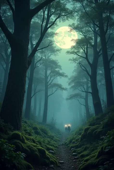 Dense forest and full moon