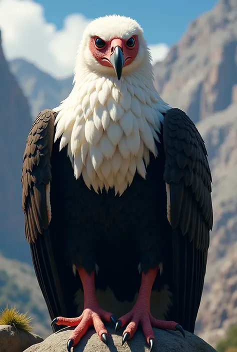 Characterized by its white feather scarf around the neck and at the end of its wings , The Andean condor is also very recognizable because it lacks feathers on its reddish head when playing