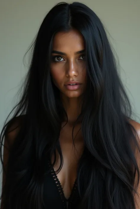 Very long hair indian woman, super long hair, extremely long hair, long hair over face, face covered with long hair