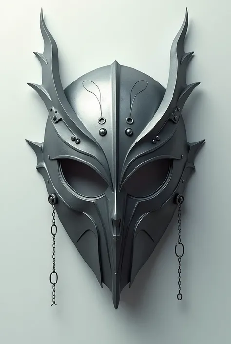  in anime style,  create an image just a metal mask, With some chains you draw in gray , without horns, And the masks must be shaped to cover an entire face, The eye hole must be small ,  and it must also only have the mask in the photo, not a person, I sp...