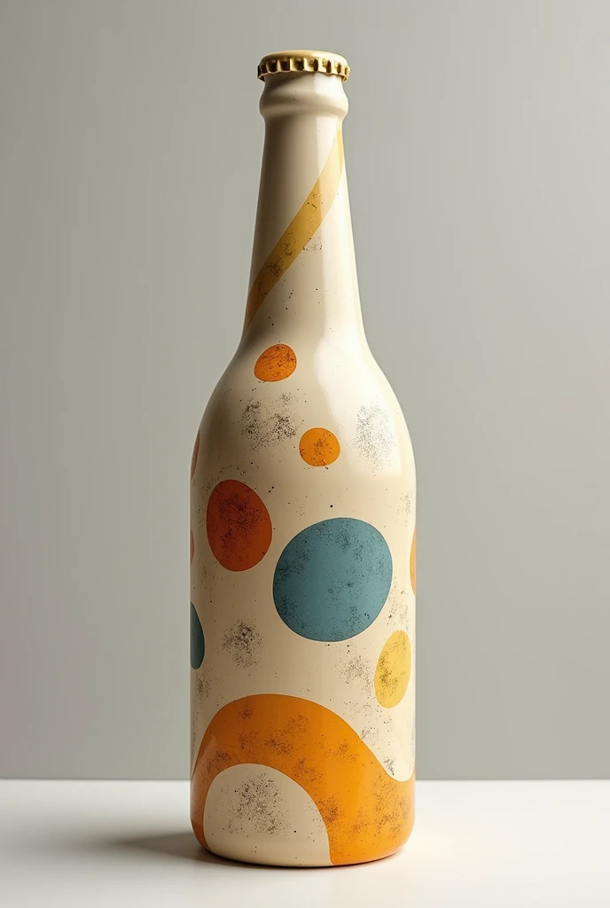  beer bottle where the colors are gold and gray in the ivory style, with a fun and playful theme