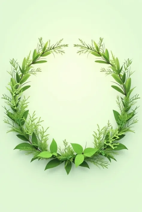 Generate a circular frame ,  that all around the edges has plants only light green plants,  and that has an animated style 