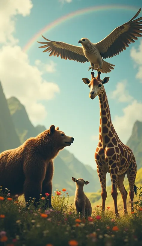 Bear with a giraffe and a condor 