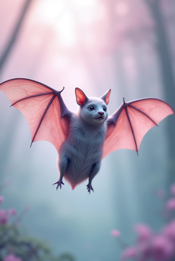 Realistic bat in pastel colors in the background 