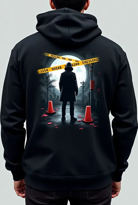 Make a simple logo using criminological scene for hoodie backside