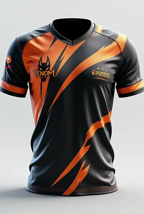 
For the back, keep the overall design layout but change the name to VENOM in the same font style. Retain the Nepal flag, PUBG Mobile logo, and SILENT DEATH ESPORTS slogan. Ensure the fox motif is also integrated subtly into the back design for consistency...