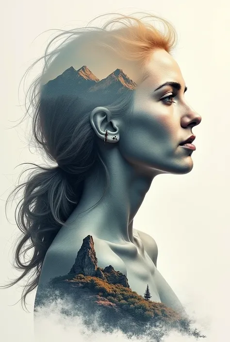  generate the sketch of a woman mixed with the mountain range and the Araucaria ,  who, when visualizing any woman, can think that it can be her ,  an empowered woman , strong, mother , professional wife  , companion, amiga , is , sister 