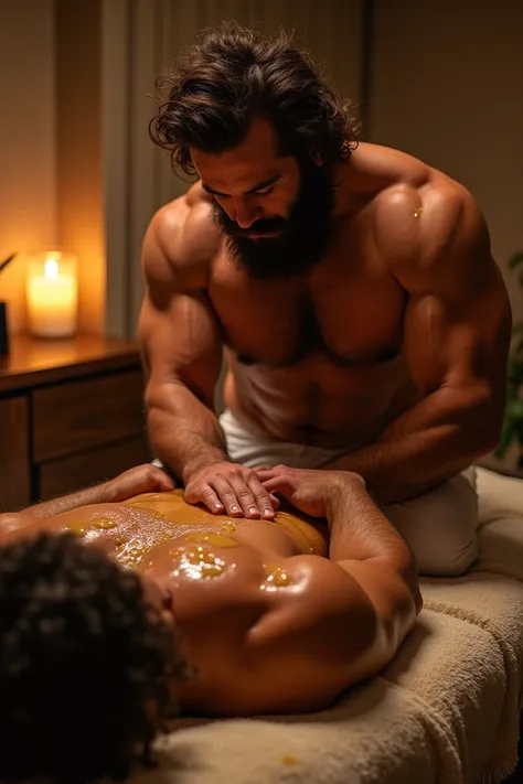 Hairy guy gets oiled