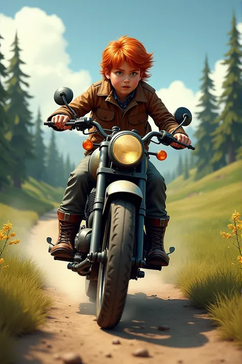 Red-haired boy on a Ural Motorcycle