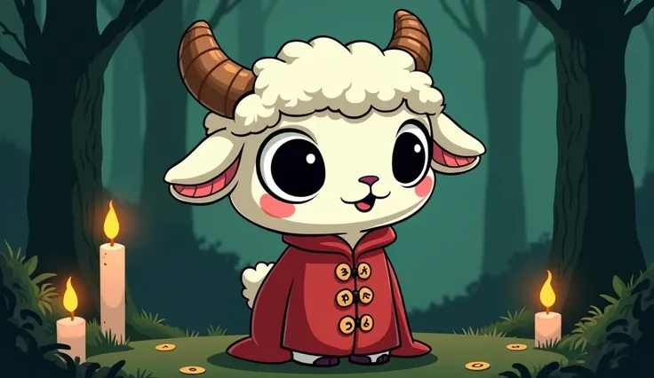  Generate a cartoonish illustration of an anthropomorphic animal inspired by Cult of the Lamb art style.  The animal must have big eyes with a big black pupil and a white iris and nothing else,  simplified shapes and cute but slightly disturbing cartoon-st...