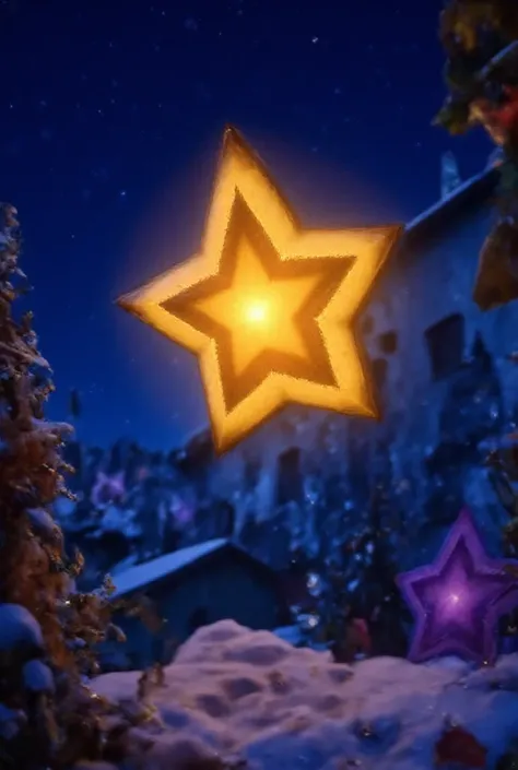 It is a magical star that shines with a warm and soft light.  Its shape is delicate and seems to be made of glass ,  with golden sparkles that illuminate the winter sky .  Floating over homes on Christmas Eve ,  to guide Santa Through the darkest nights an...