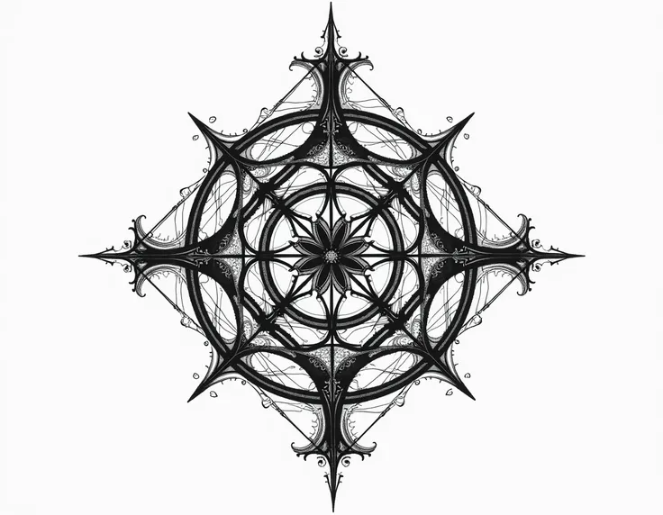 divine geometry, sacred geometry mandala, modern divine geometry, black ink, white background, intricate patterns and complex designs