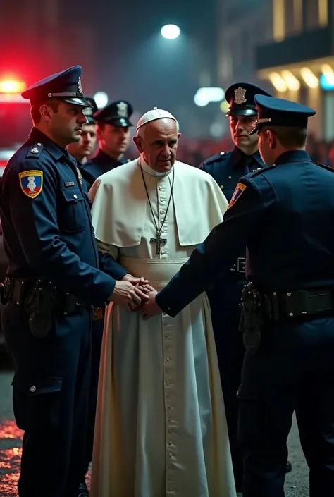 Pope Francis being arrested at night by the Italian Police 