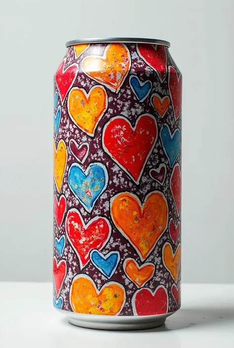 Soda can mapped with a canvas of drawings, albeit full of vibrant colors and imaginative shapes, on a soda can