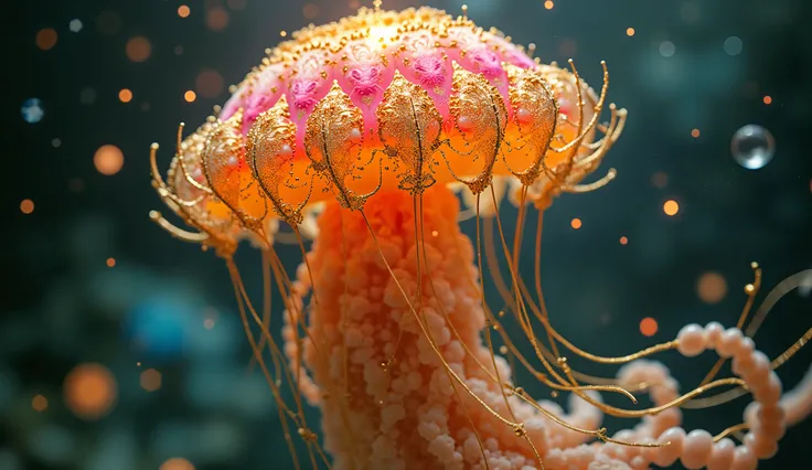 PSYCHEDELIC
dramatic dynamic, portrait of a fractal sea jelly creature, intricate glowing aura, colorful floral bioluminescent tentacles, mandibles, golden filigree, exploding glowing glass beads, aurora borealis, ivory scarlet canary pumpkin ivory pink ye...