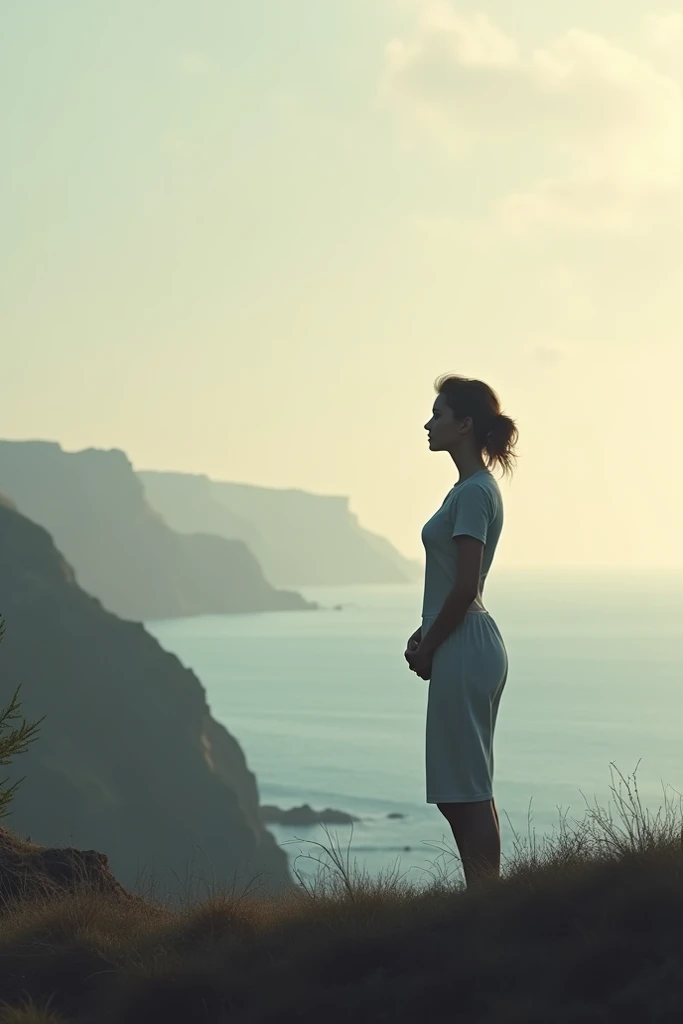 A woman of four looking at the horizon
