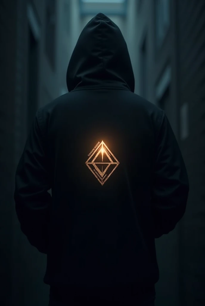 Generate a simple  logo  using  the text "Unveiling crime, one clue at a time"   for a hoodie backside,  use a perfect style and shape format and colour, light emits from inside  but Dont include any human shape in logo