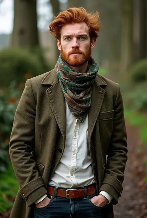 A 45-year-old Irish man but it doesnt seem the age with darker red hair and green eyes and dressed in a traditional yet modern manner