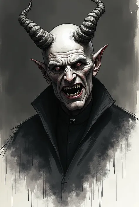 Sketch-like image of Father Fransisco with attributes of a demon.