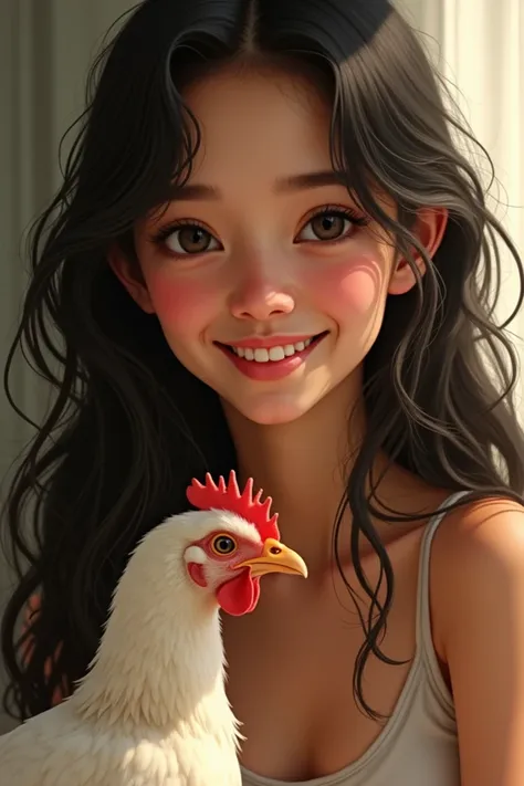 A girl with long, dark hair, thin, brown skin, also has chicken and an unforgettable smile.