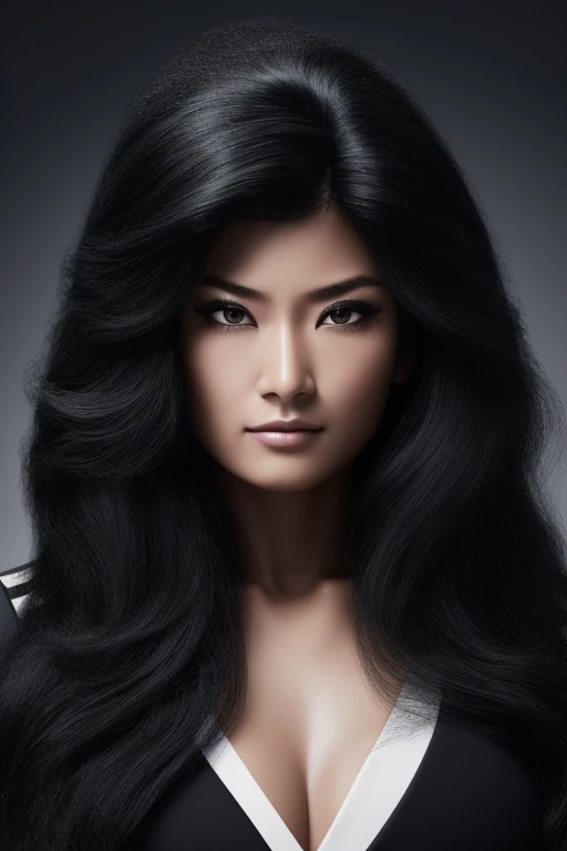 jet black hair,most very long hair,most very lion hair,most very wolf hair,most very frizzy hair,coarse hair,most very spread hairstyle,thick hair,fluffy hair,most very heavy weight hair,hair covering left eye,heavy looking hairstyle,most very voluminous h...