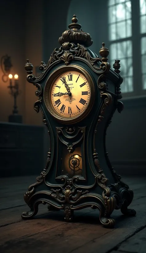 Antique clock ticking the time quickly in a shady environment