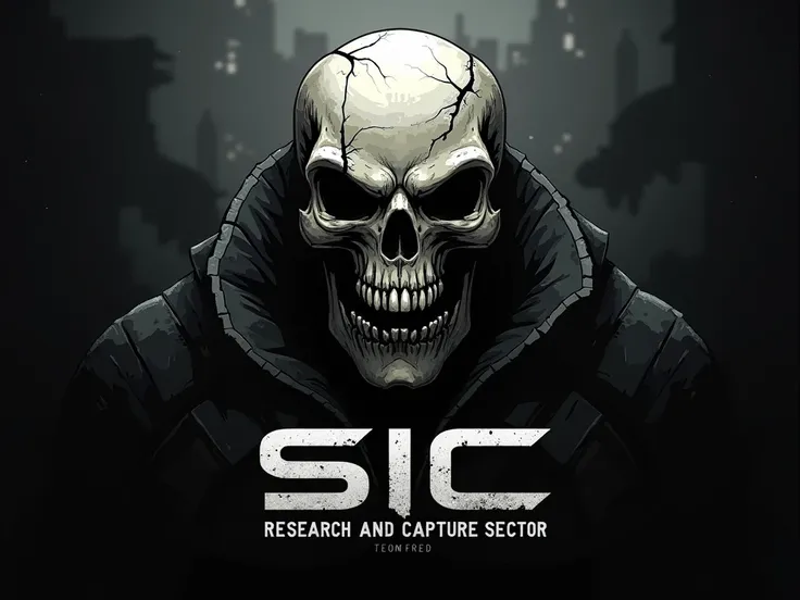 Create an evil skull logo with the writing: sic (Research and Captures Sector