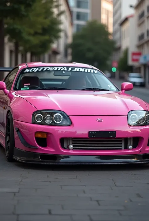 realistic toyota supra mk4 1996 year, baby pink, sophisticated exterior, rally suspension and drift car mix