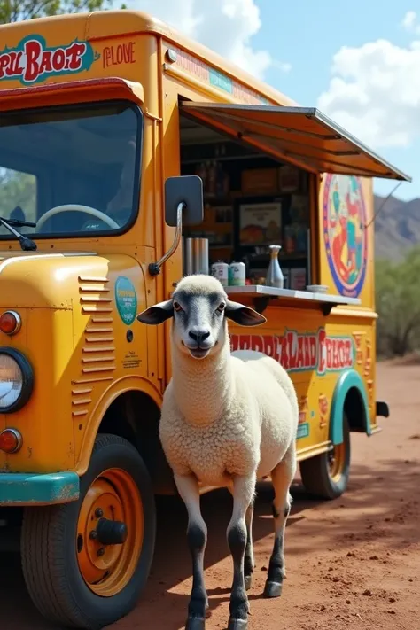 Mexican food truck that sells beer with a sheep drawn called Birrialand