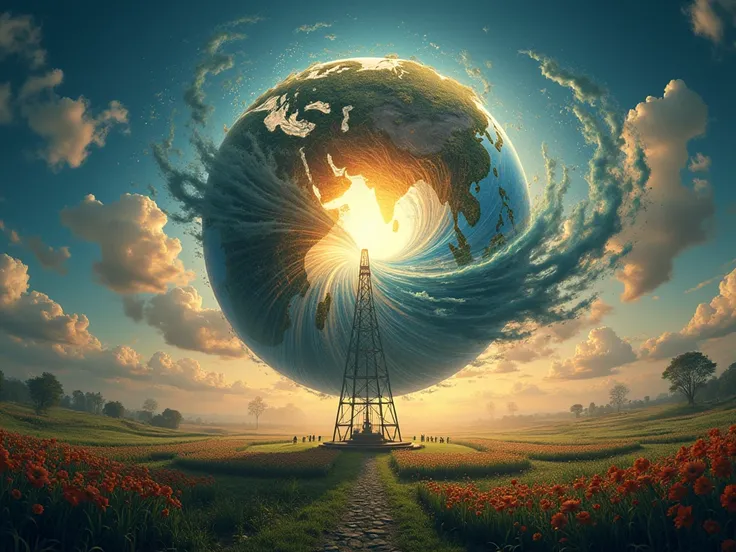  The Earth rotates like a carousel in hood ,  and the Winds of Joy revolve over the Earth,
Winds of love , in peoples hearts
Destroying Hope and Instilling Fear,
 The winds are spinning ,  beauty and charm .
( tall details),  (8K), (panorama) 