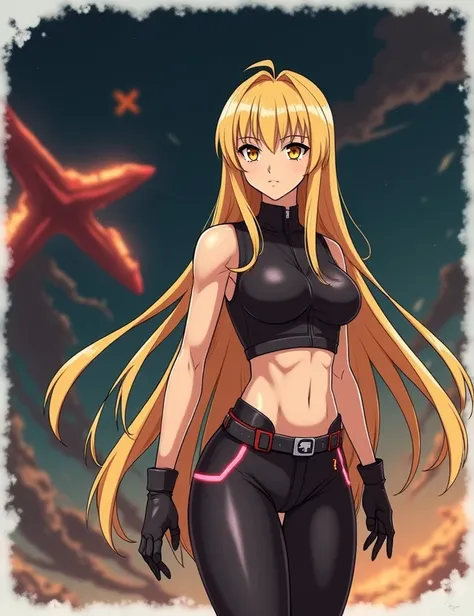 Physically fit woman with long blond hair anime version 