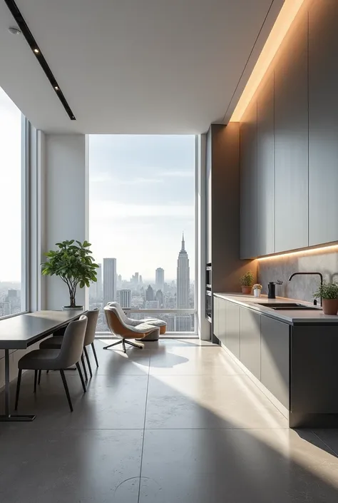  combination for a glossy gray Win-B porcelain tile floor and Duratex Riviera colored melamine doors and white walls,with city view