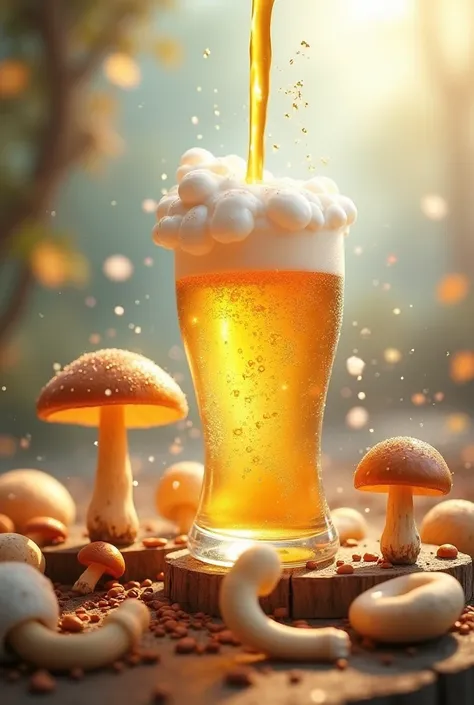 MAKE AN IMAGE WHERE A BEER COMES OUT, EDIBLE MUSHROOMS AND YOGURT FOR AN INVITATION  