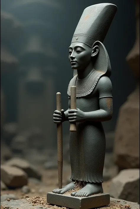 A stone statuette that, When activated , gain life.  The Ushabtis appearance is that of a humanoid ,  usually has pharaonic features ,  dressed in ancient Egyptian costumes , like a tunic and crown . His skin has a gray tint  ,  and he carries a small inst...