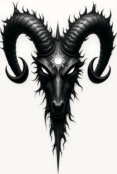 Design of the Mark of Sacrifice of the anime berserker but only the symbol and that is combined with the simple Aries sign in black and white in the tribal style for tattoos 