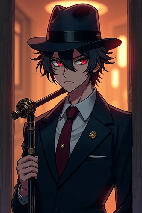 Alastor Anime-Version with a Fedora and cane