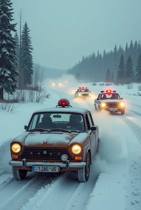 Lada 2101 being chased by the police in siberia