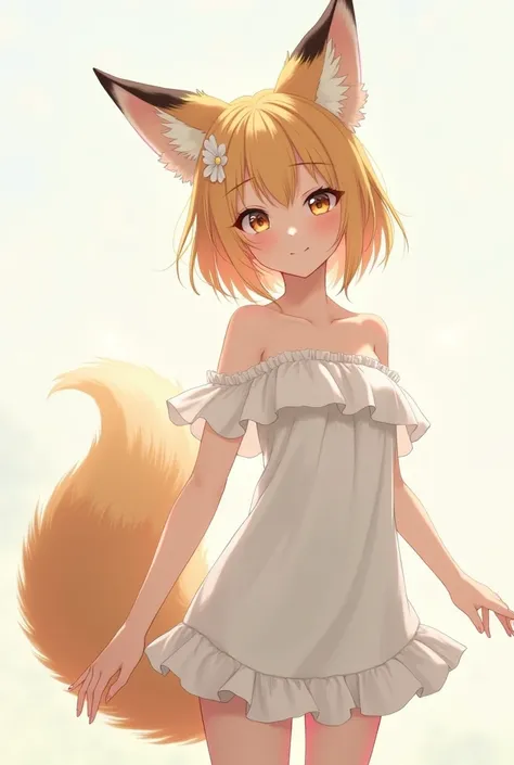 Anime girl with naked fox tail and ears