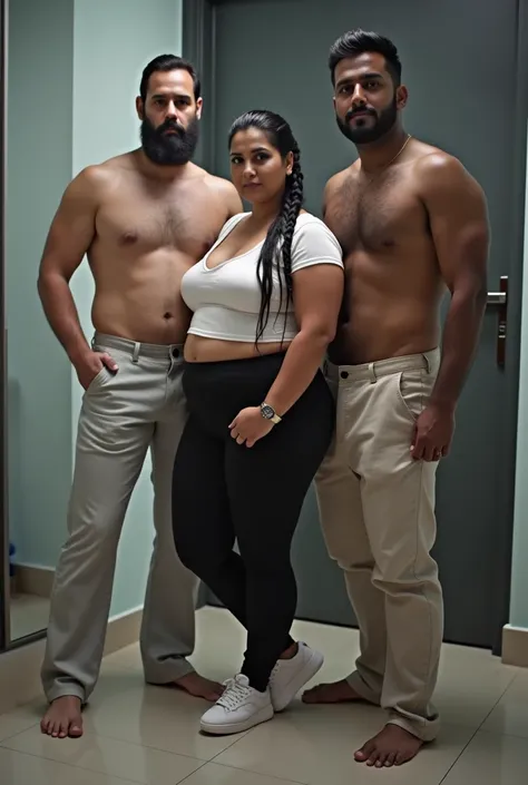 Group of men and woman, tall hot healthy slim white skin simple south indian white skin slim skinny curvy old aged mature milf with long black single plaited tied wet hair, very big sagging breasts, big hip, big ass, thick thighs, woman wearing loose bra(b...