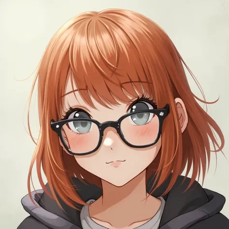 Gray-blue eyes red hair glasses 