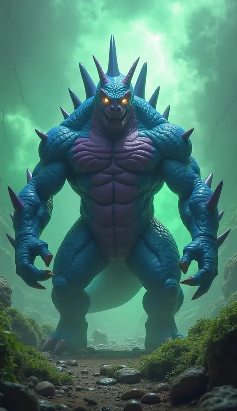 **Prompt:**  
" A hyperrealistic NidoKing with detail ,  robustly textured skin in strong blue and purple .  its powerful ,  spiky back and the muscular ,  imposing legs accentuate his impressive strength and presence . The distinctive ,  resolute face and...