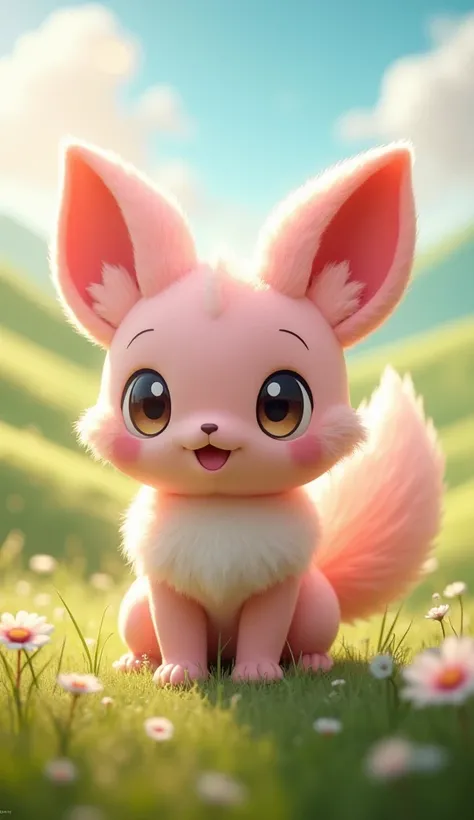 
"Create a hyper-realistic image of Pixi, the Fairy-type Pokémon, with elegant light pink fur, larger-than-life ears, and bright, expressive eyes. The Pokémon should look lifelike, with detailed textures in its fur, and the shine in its eyes should give it...