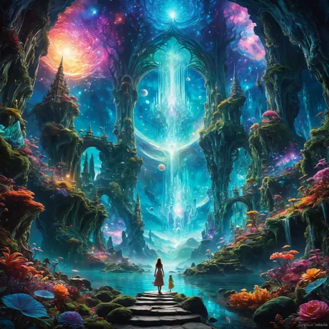 high quality, 8K Ultra HD, Envision a surreal masterpiece where celestial tapestries intertwine with ethereal creatures and towering crystalline structures, Mythical beings traverse dreamlike landscapes, blurring the boundaries between reality and fantasy,...