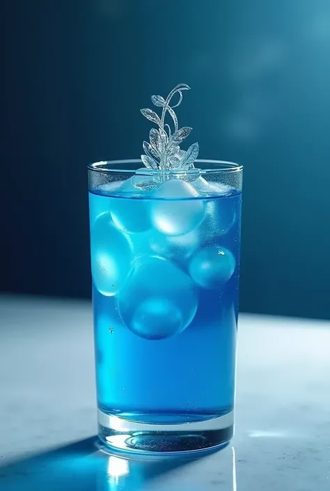 A very beautiful and elegant blue cocktail drink with ornament