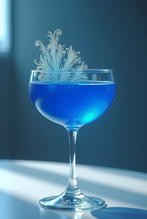 A very beautiful and elegant blue cocktail drink with ornament