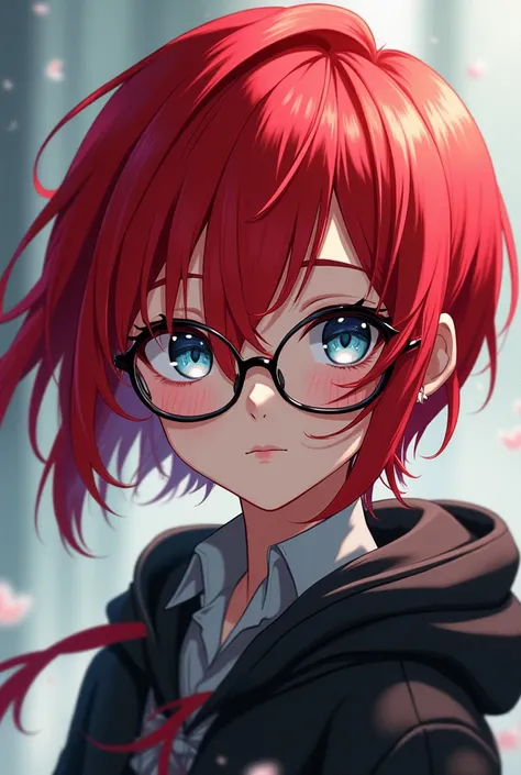 Manga red hair gray-blue eyes glasses 