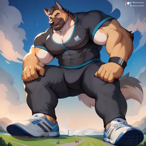 Scribble German Shepherd Retriever face,humanity(German Shepherd),(trainer pants:1.3),muscular,(black eyebrows:1.1),white fur，black beard，（Artist:takemoto arashi），night，lying on the beach，teasing,(Massive:3.0,(Heavyweight,strong,Macro,Emphasize))